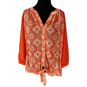 KUT from the Kloth Orange Medallion Tie Front Blouse Womens Large Boho Top